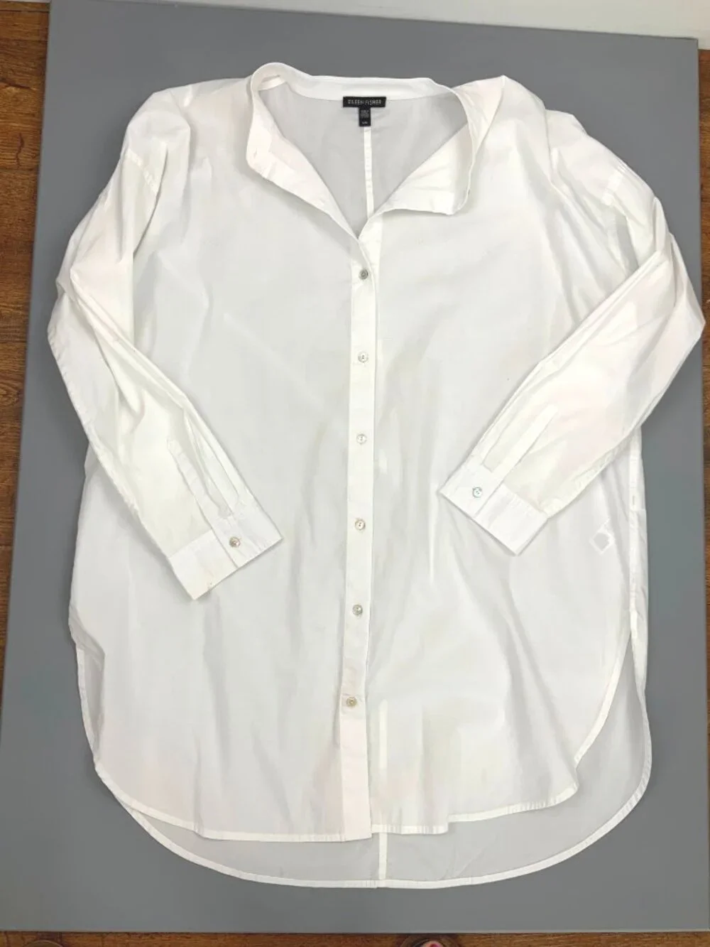Eileen Fisher White Poplin Long Sleeve Tunic Shirt Button Up Sz L - Picture 9 of 16
